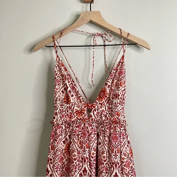 Cami NYC Doris Damask Floral Sleeveless Linen Maxi Dress Red - Picture 5 of 10